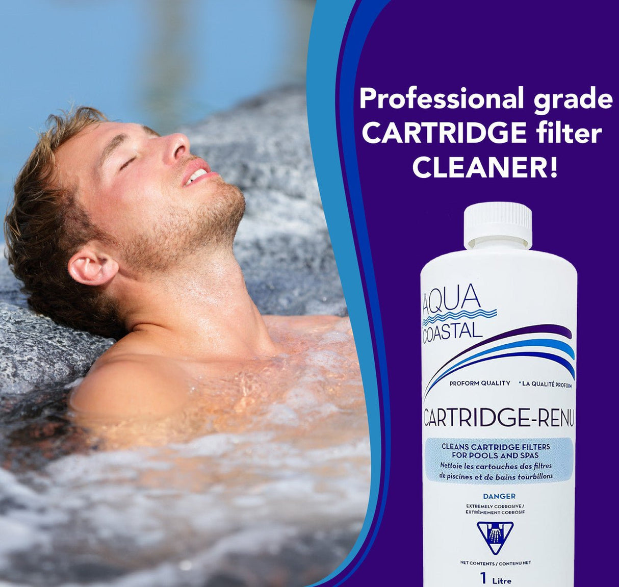 Aqua Coastal Cartridge Renu-Specialty Pool Chemical for filter cleaning, showing a white cartridge used in pool filtration systems.