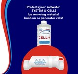 Aqua Coastal Cell-X Specialty Pool Chemical 1L bottle for salt cell cleaning, designed for maintaining swimming pool salt systems.