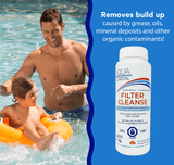 Aqua Coastal Filter Cleanse for deep cartridge filter cleaning, pool chemical product with a white and blue bottle label.