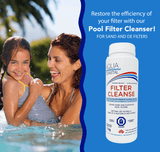Aqua Coastal Filter Cleanse pool chemical bottle for deep cartridge filter cleaning, with label and cap visible.