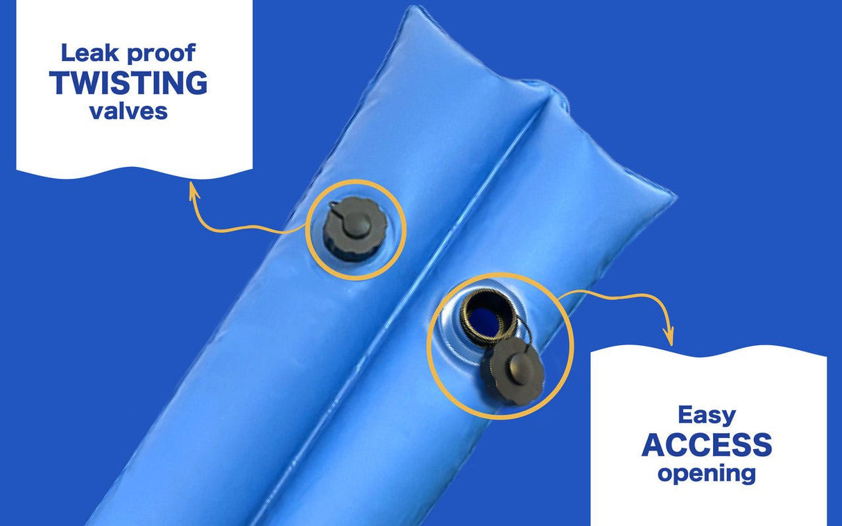 Aqua Coastal heavy-duty water bag, 8-foot double chamber with twist cap, durable water storage solution for outdoor use.