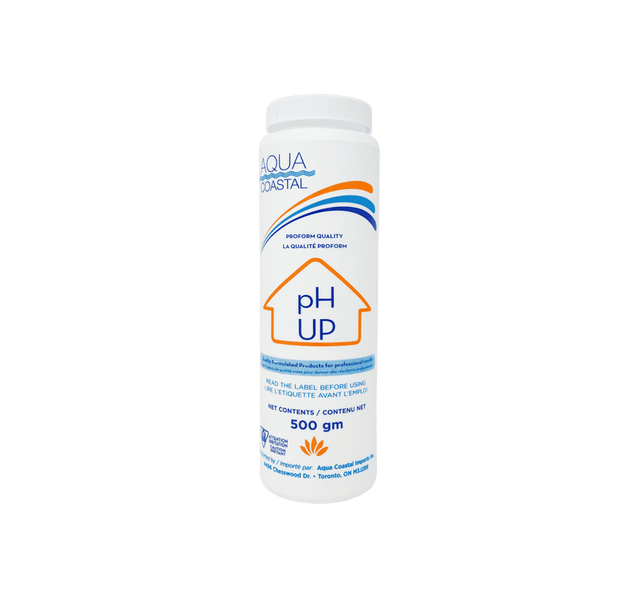 Aqua Coastal pH Up pool chemical bottle used for raising water pH levels in pool and spa water.