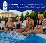 Aqua Coastal Phos-Out 1L phosphate removal pool chemical bottle for reducing phosphates and clarifying swimming pool water.