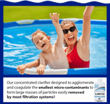 Aqua Coastal pool clarifier bottle for brighter, cleaner pool water, with clear liquid visible in the image.
