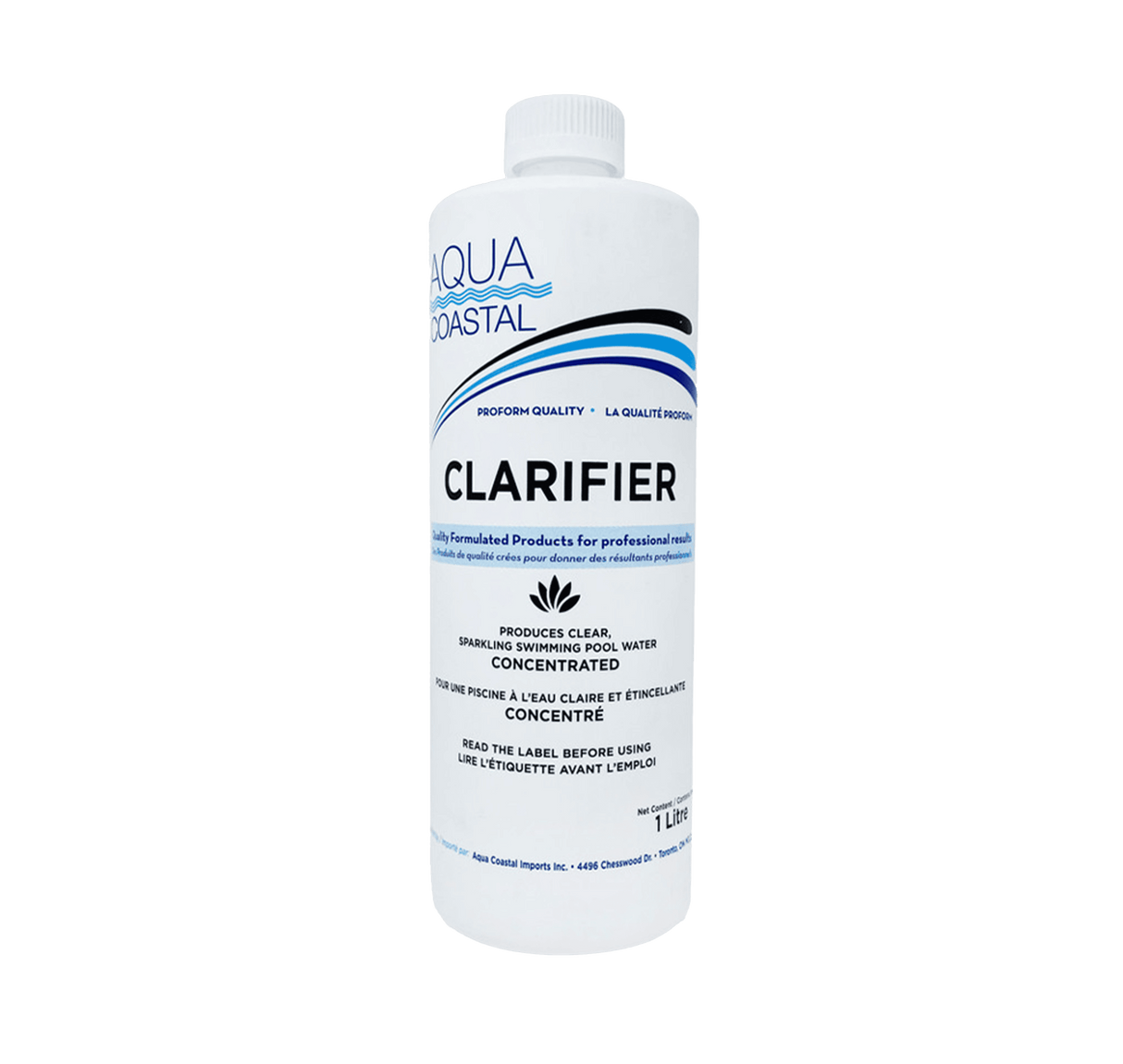 Aqua Coastal pool clarifier in a bottle, designed to brighten and clarify swimming pool water for a sparkling clean look.