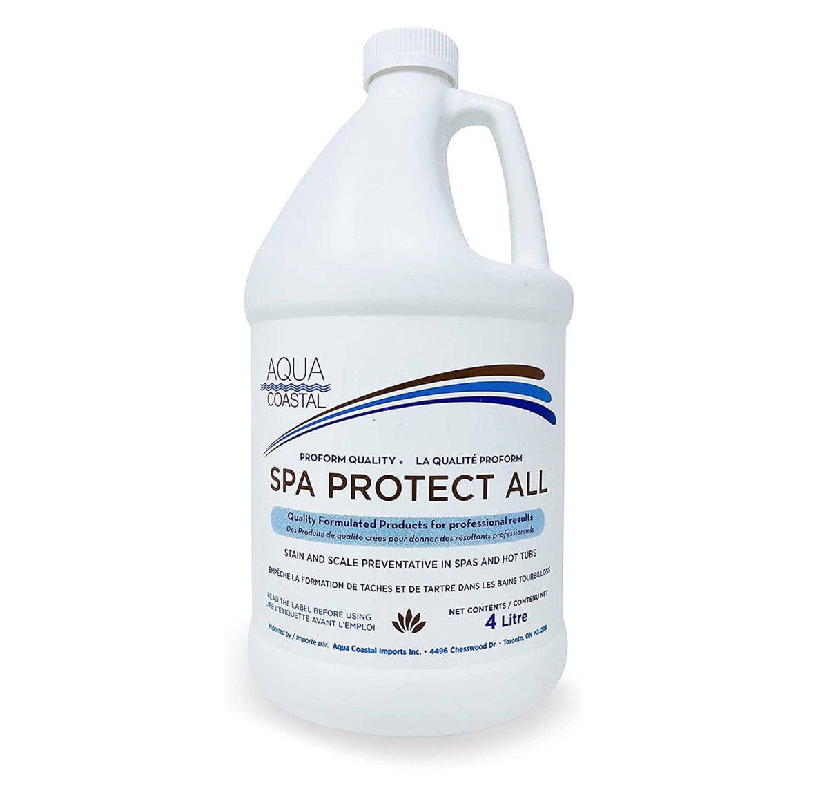 Aqua Coastal Pool Protect All water conditioner bottle for preventing stains and scale in swimming pools.