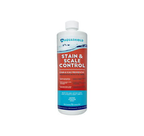 Aqua Coastal Pool Protect All pool water conditioner bottle, used for preventing stains and scale in swimming pools.