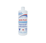 Aqua Coastal Quik Floc Pool Clarifier 1L bottle for fast water cleanup, shown with clarity and safety features.