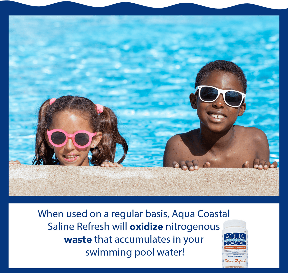 Aqua Coastal saline-refresh salt water pool shock 1kg container, pool chemical for sanitizing and maintaining saltwater pools