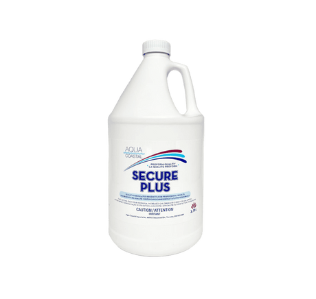 Aqua Coastal Secure Liquid Pool Stabilizer 3.78 L bottle, pool chemical for maintaining water clarity and chemical balance