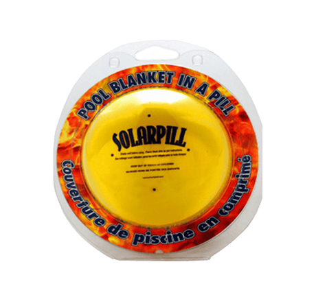Aqua Coastal Solar Pill Pool Blanket in a pill shape, made of clear flexible material for pool heating and coverage.