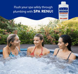 Aqua Coastal Spa Renu bottle for hot tub plumbing and jet line cleaning, featuring a white and blue label with cleaning solution.