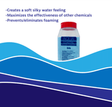 Aqua Coastal Spa Silk Spa Water Conditioner for soft, balanced water, shown in a clear bottle with a blue label.