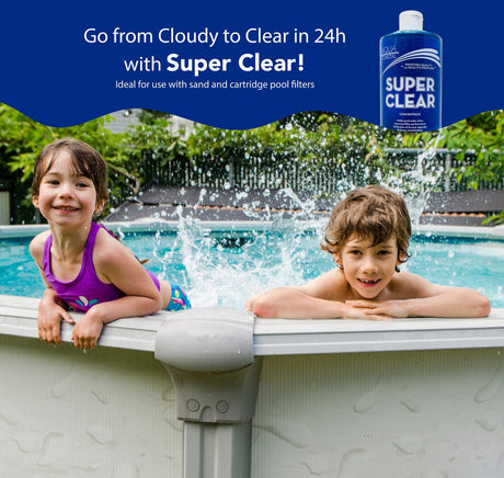Aqua Coastal Super Clear Pool 1L clarifier bottle for fast water polishing and pool water clarity enhancement.