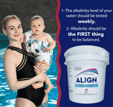 Aqua Coastal Total Alkalinity Booster for pool water balance, showing a container of pool chemicals used for alkalinity control.