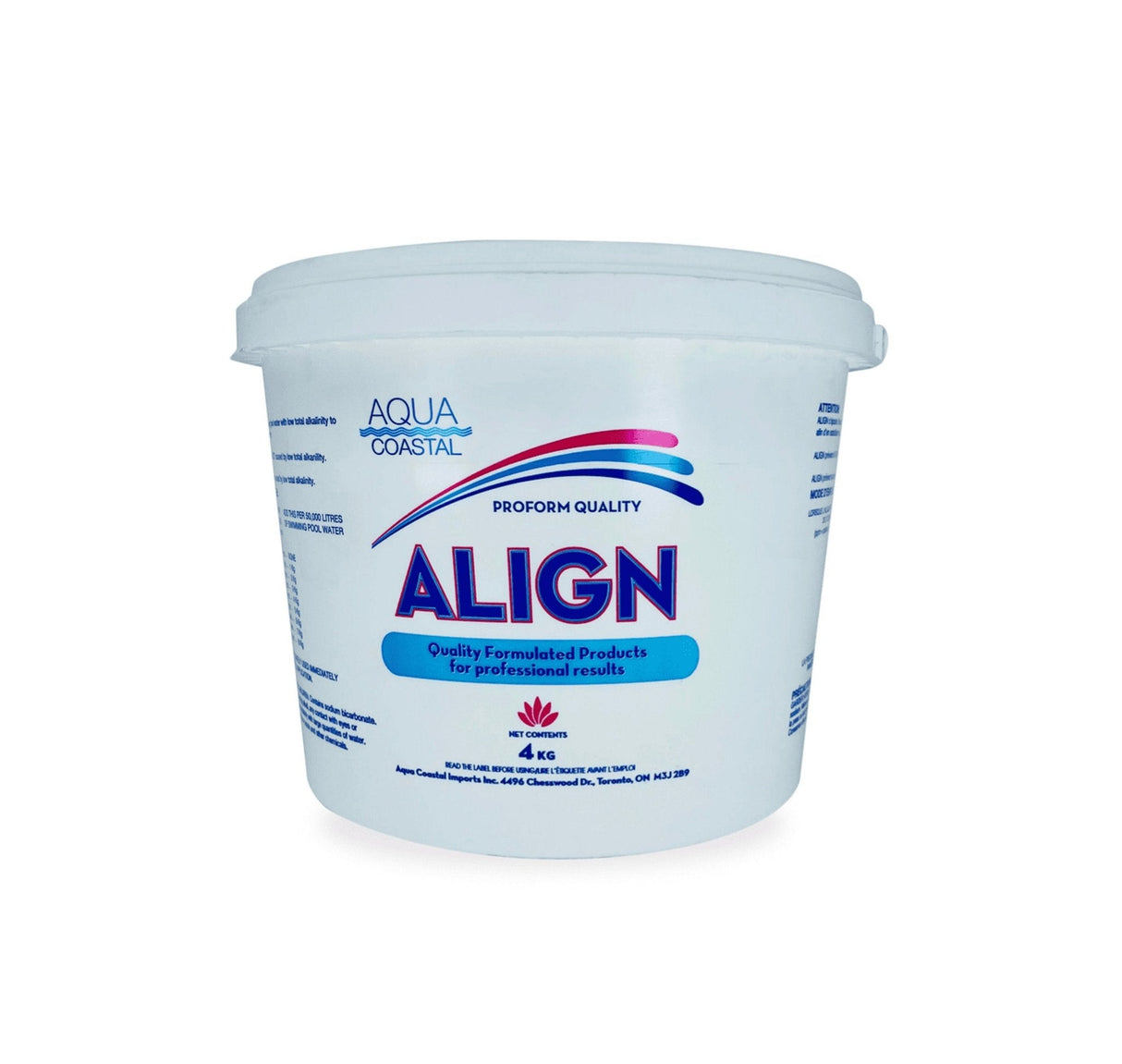 Aqua Coastal total alkalinity booster for pool water balance, with a container of pool chemicals for alkalinity control.