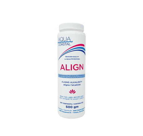 Aqua Coastal Total Alkalinity Booster for pool water balance, showing a container of pool chemicals for alkalinity control.