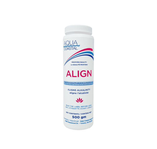 Aqua Coastal Total Alkalinity Booster for pool water balance, showing a container of pool chemicals for alkalinity control.