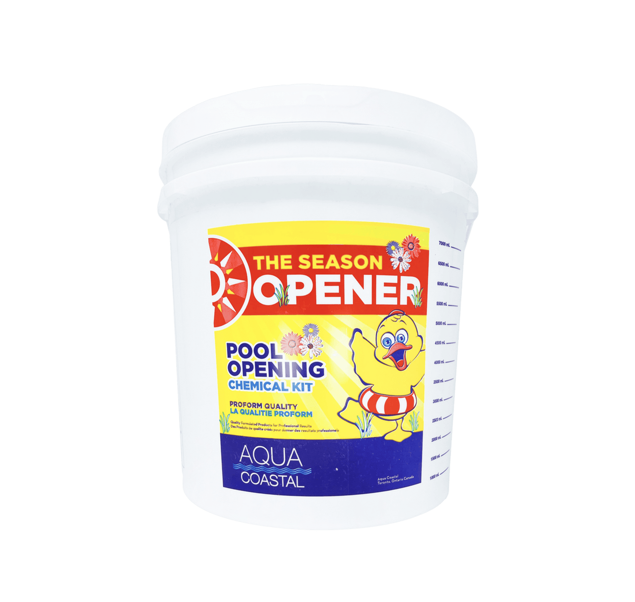 Aqua Coastal salt water pool opening kit with chemicals and tools for pool startup and maintenance.