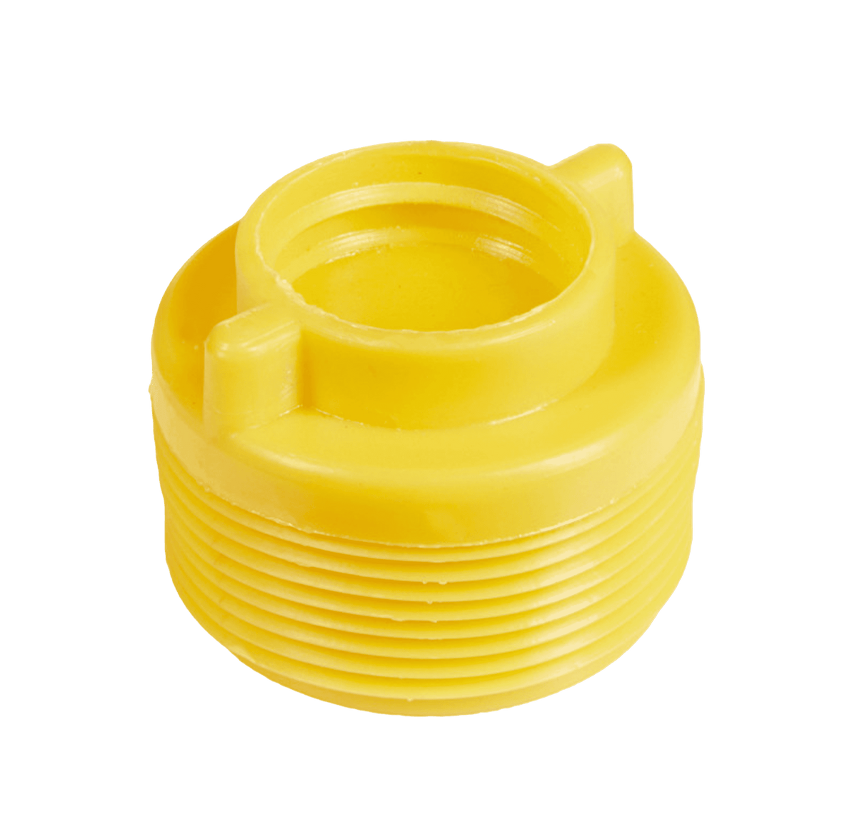 Yellow 1.5-inch threaded pool and spa winterizing plug from Aqua Coastal, used for winterizing and protecting pool equipment.
