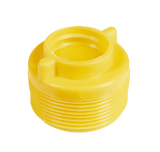 Yellow 1.5-inch threaded pool and spa winterizing plug from Aqua Coastal, used for winterizing and protecting pool equipment.