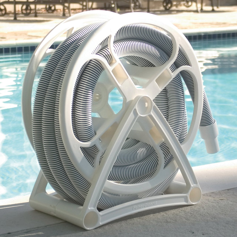 Hose Reel for less than 50 ftDohenysThis strong, lightweight polyethylene  reel makes it super easy for you to access and store your pools vacuum hose.  Swimming pool hose stays neatly wrapped and