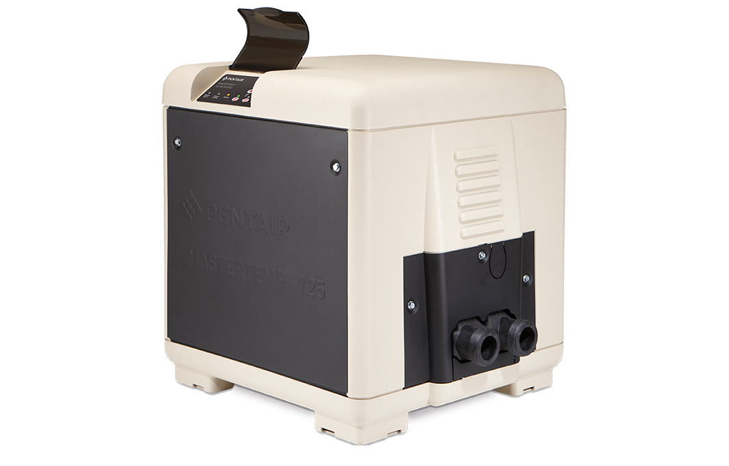 Pentair MasterTemp 125,000 BTU propane pool and spa heater with digital control panel and stainless steel construction.